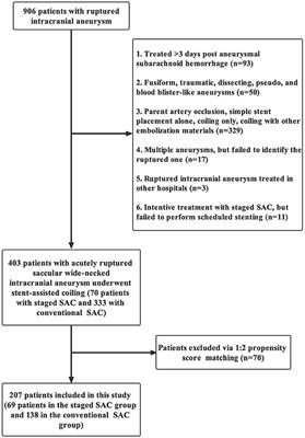 Comparison of staged-stent and stent-assisted coiling technique for ruptured saccular wide-necked intracranial aneurysms: Safety and efficacy based on a propensity score-matched cohort study